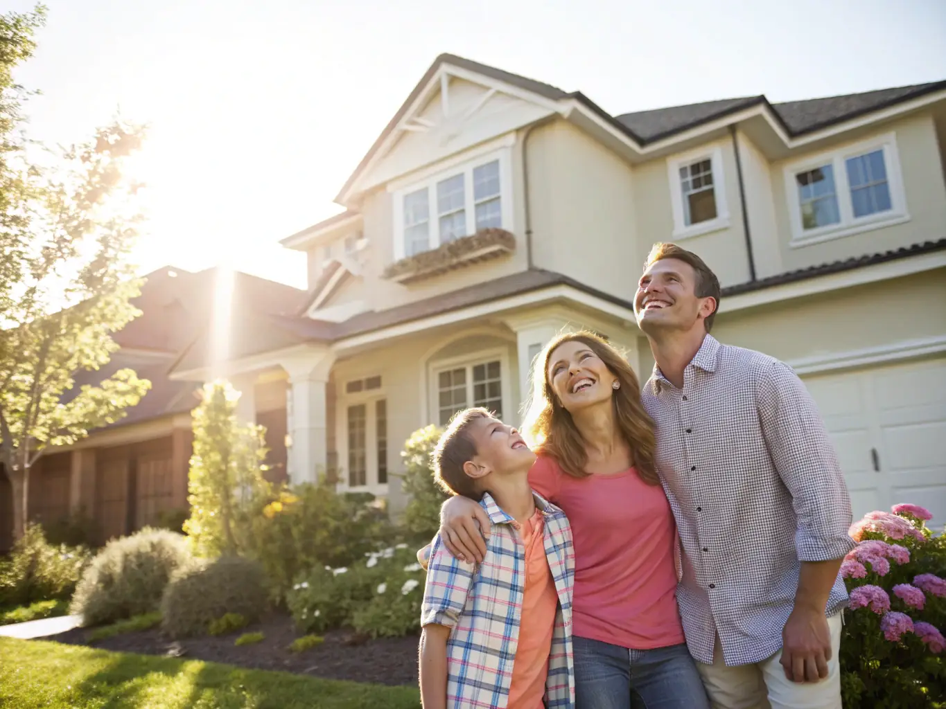 Image of a happy family standing in front of their new home, symbolizing the dream of homeownership made possible by Mortgage Gateway.