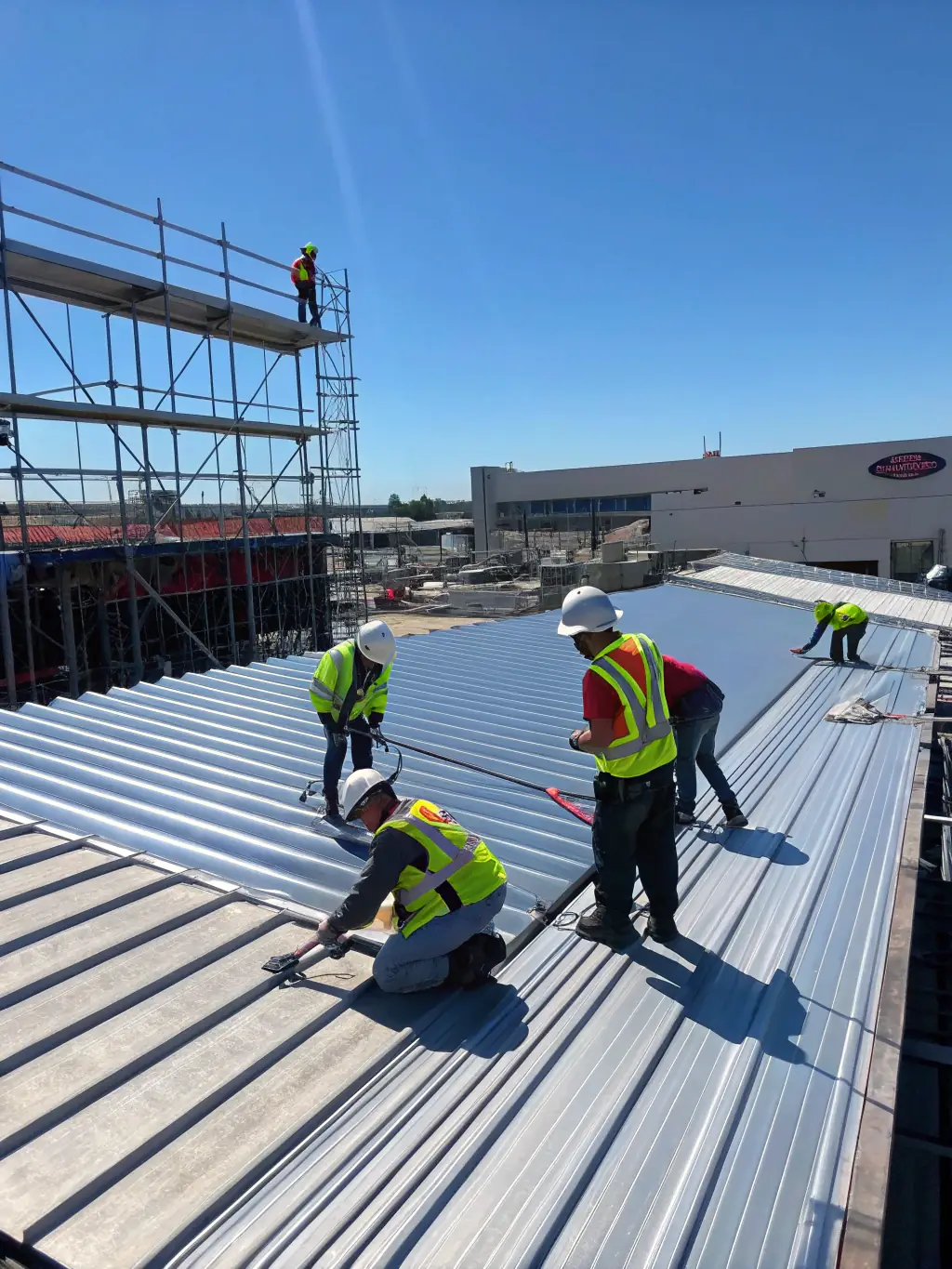 A construction site with workers building a new commercial complex, showcasing Mortgage Gateway's involvement in new development projects.